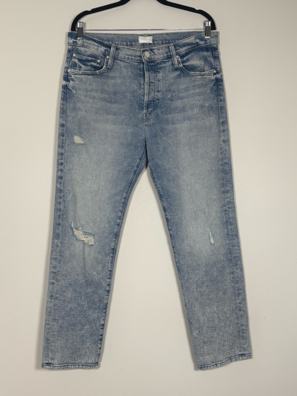 MOTHER The Scrapper Double Cuff Jeans in Let's Kick It Distressed Light Wash